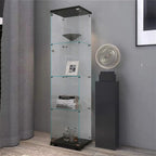 Vitrine d'exposition à 4 étagères en verre trempé avec porte Noir Blanc
