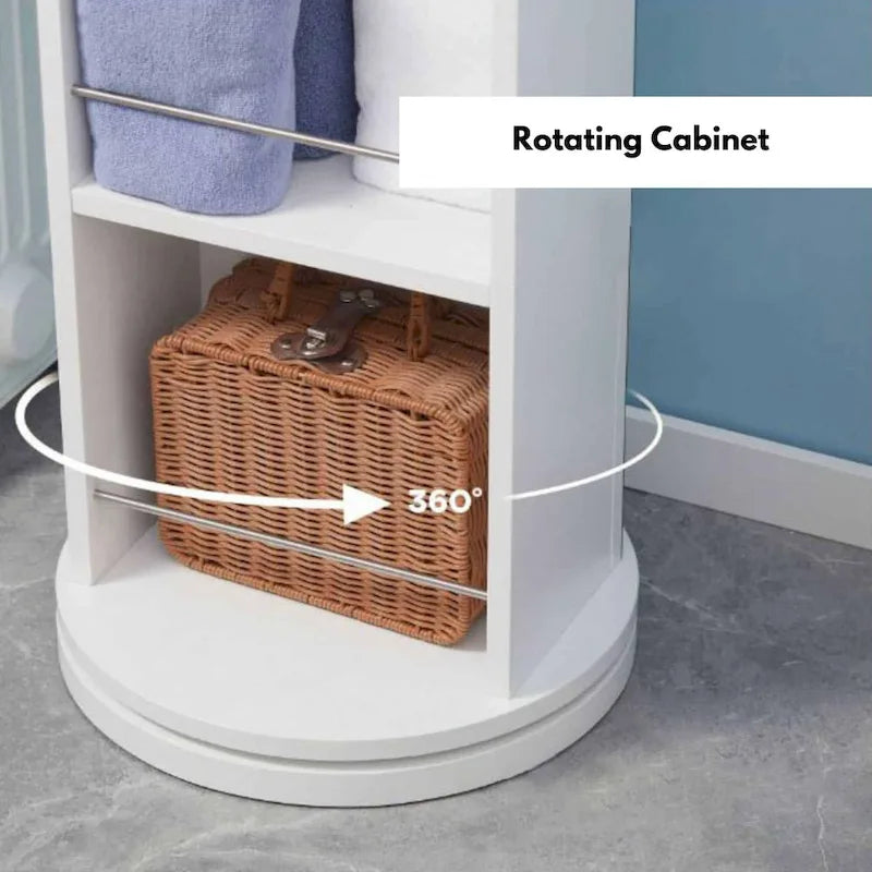 Meuble de salle de bain fin et rotatif avec miroir pleine longueur et étagères ouvertes