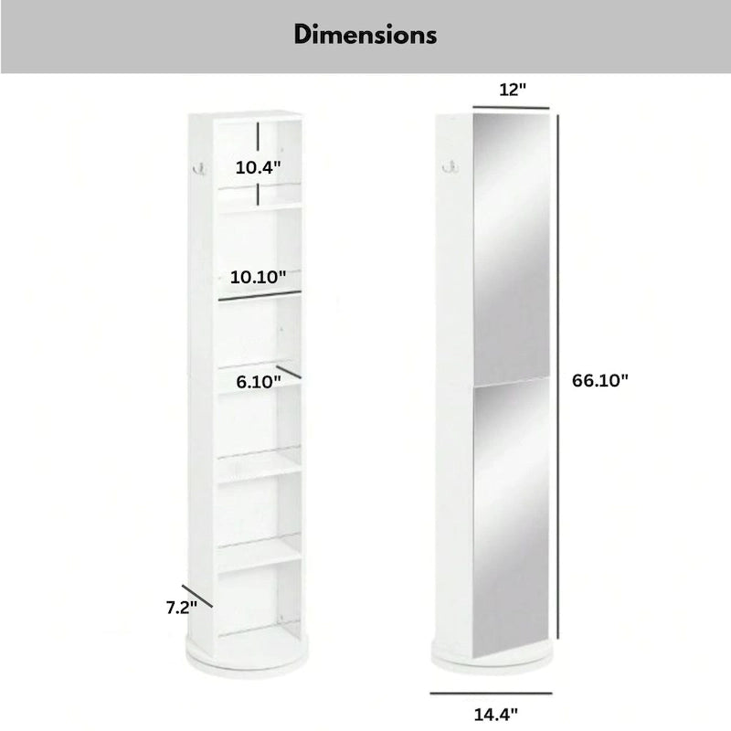 Meuble de salle de bain fin et rotatif avec miroir pleine longueur et étagères ouvertes