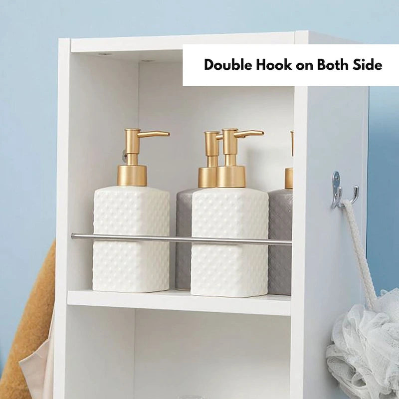 Meuble de salle de bain fin et rotatif avec miroir pleine longueur et étagères ouvertes