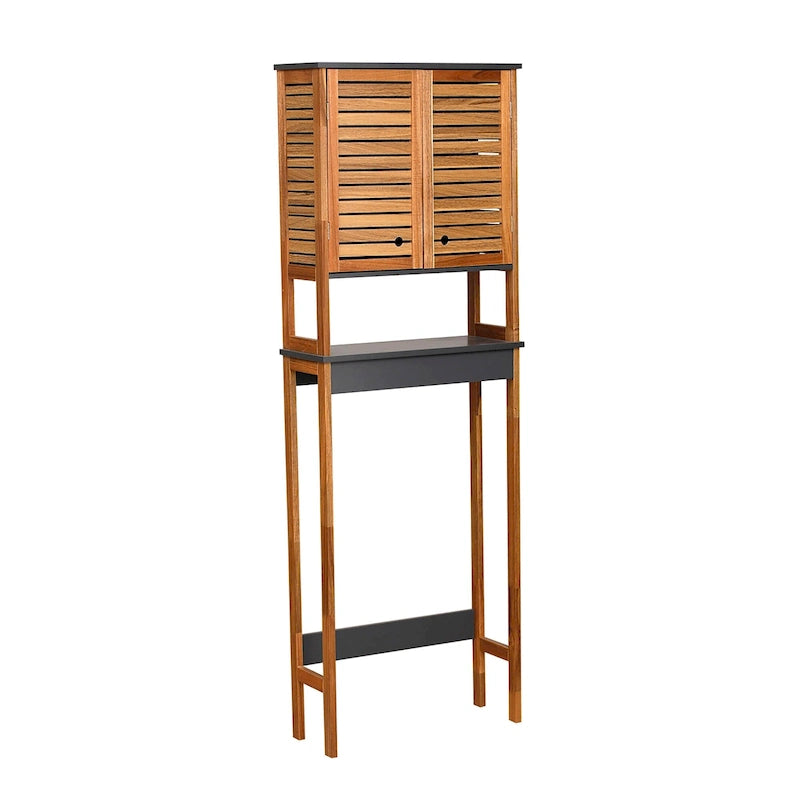 Armoire de rangement au-dessus des toilettes - Finition marron, grise ou naturelle - Double porte ventilée - Autonome
