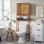 Armoire de rangement au-dessus des toilettes - Finition marron, grise ou naturelle - Double porte ventilée - Autonome