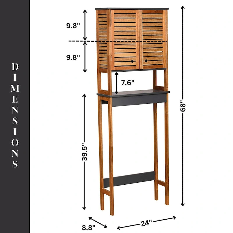 Armoire de rangement au-dessus des toilettes - Finition marron, grise ou naturelle - Double porte ventilée - Autonome