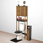Armoire de rangement au-dessus des toilettes - Finition marron, grise ou naturelle - Double porte ventilée - Autonome