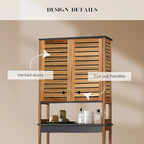 Armoire de rangement au-dessus des toilettes - Finition marron, grise ou naturelle - Double porte ventilée - Autonome