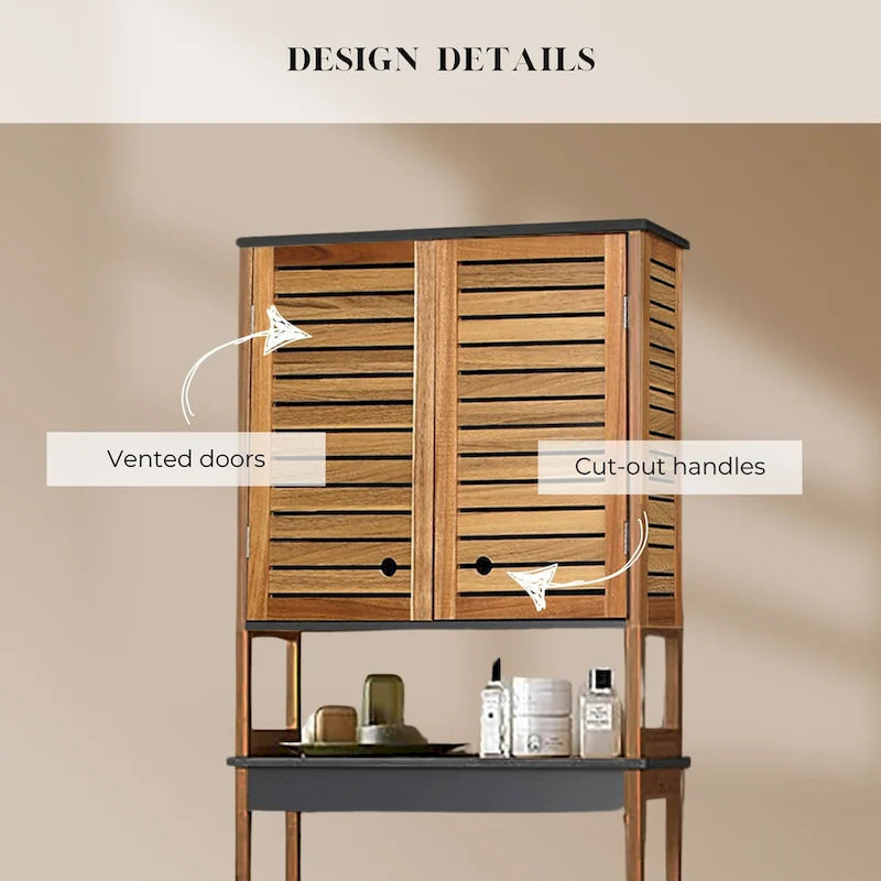 Armoire de rangement au-dessus des toilettes - Finition marron, grise ou naturelle - Double porte ventilée - Autonome