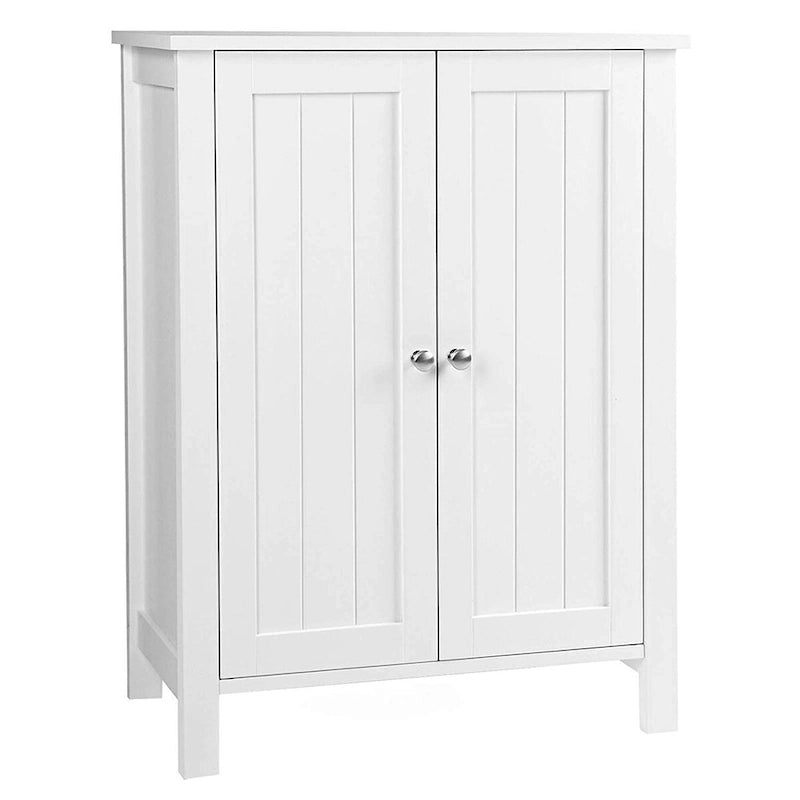 Meuble de rangement de salle de bain blanc à double porte avec étagères réglables
