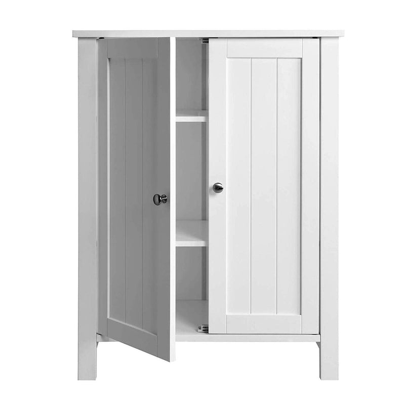 Meuble de rangement de salle de bain blanc à double porte avec étagères réglables
