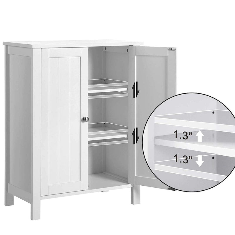Meuble de rangement de salle de bain blanc à double porte avec étagères réglables