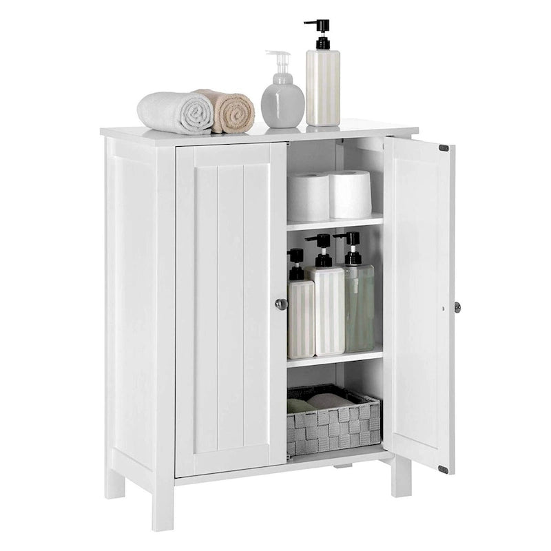Meuble de rangement de salle de bain blanc à double porte avec étagères réglables