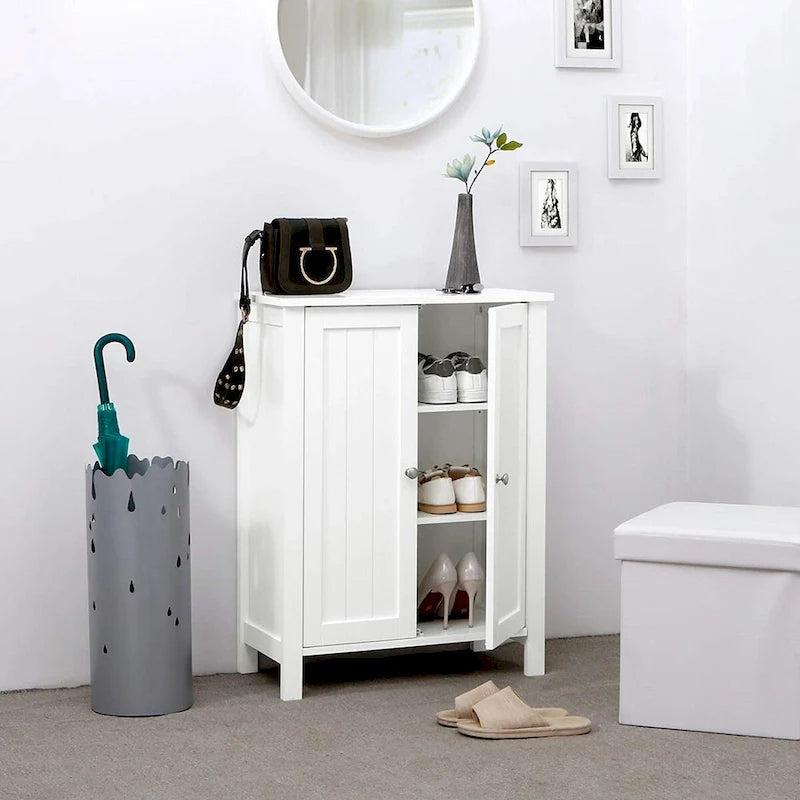 Meuble de rangement de salle de bain blanc à double porte avec étagères réglables