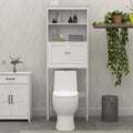 Meuble de rangement WC blanc en bois avec étagères ouvertes et portes doubles
