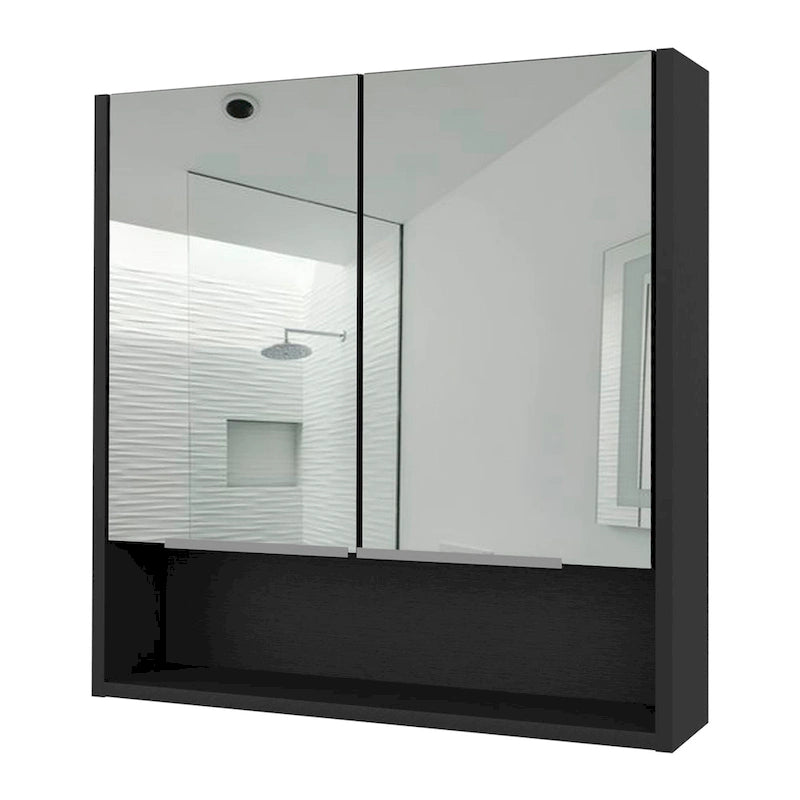 Meuble de salle de bain mural avec miroir, double porte et étagères, Blanc