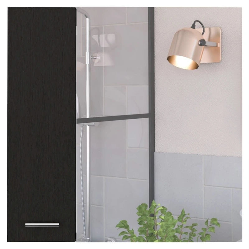 Meuble de salle de bain mural avec miroir, double porte et étagères, Blanc