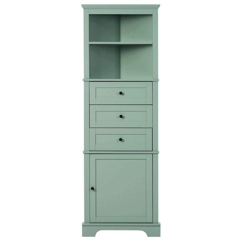 Meuble de Rangement d'Angle Haut avec 3 Tiroirs Étagères Ouvertes et Porte Vert Blanc
