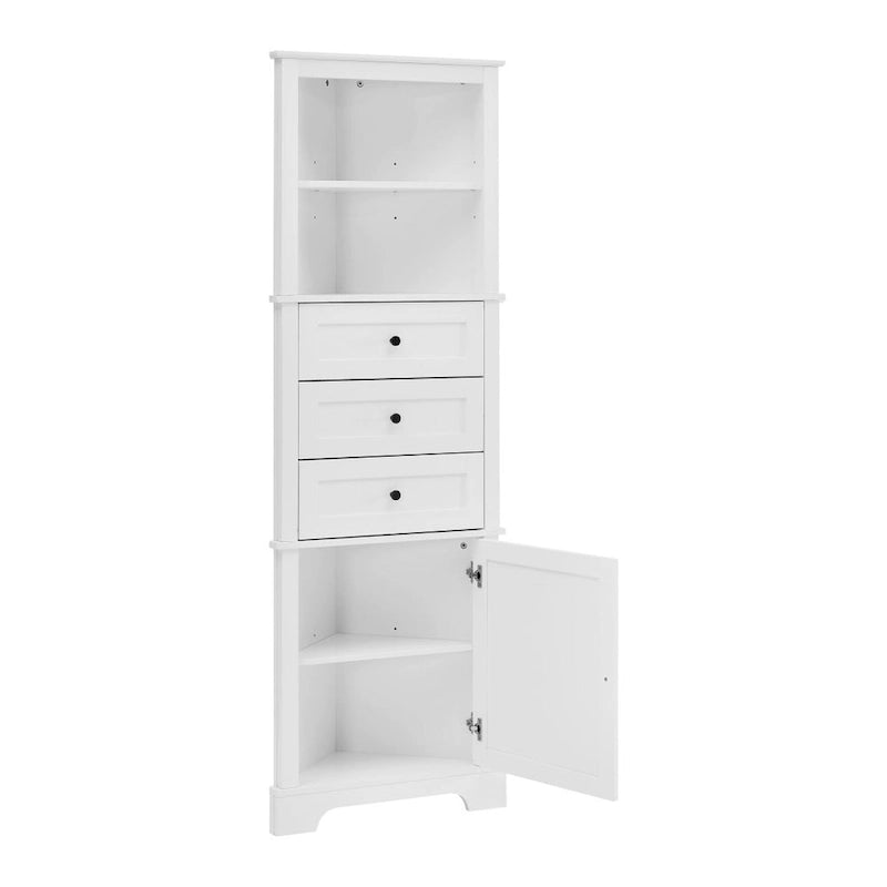 Meuble de Rangement d'Angle Haut avec 3 Tiroirs Étagères Ouvertes et Porte Vert Blanc