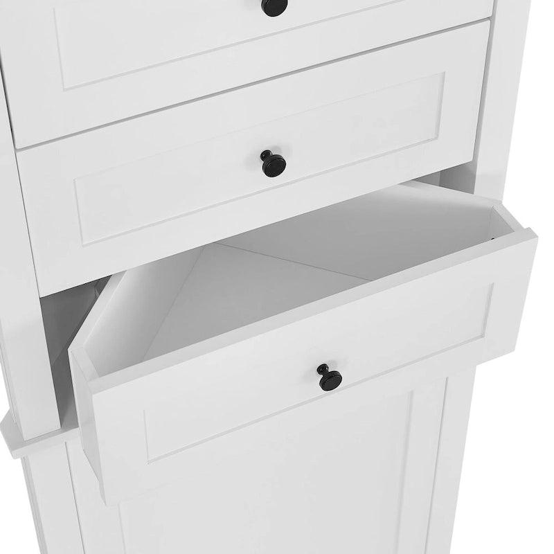 Meuble de Rangement d'Angle Haut avec 3 Tiroirs Étagères Ouvertes et Porte Vert Blanc