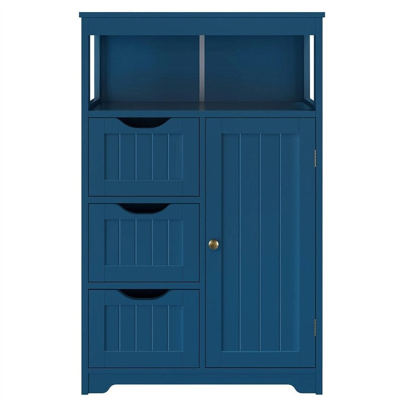 Meuble de salle de bain sur pied avec 3 tiroirs et porte, gris