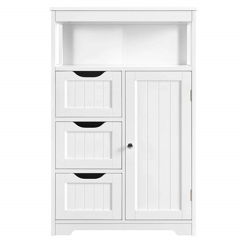 Meuble de salle de bain sur pied avec 3 tiroirs et porte, gris