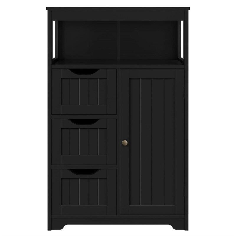 Meuble de salle de bain sur pied avec 3 tiroirs et porte, gris