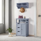Meuble de salle de bain sur pied avec 3 tiroirs et porte, gris