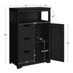 Meuble de salle de bain sur pied avec 3 tiroirs et porte, gris