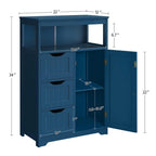 Meuble de salle de bain sur pied avec 3 tiroirs et porte, gris