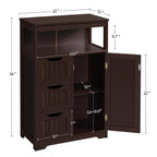 Meuble de salle de bain sur pied avec 3 tiroirs et porte, gris