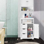 Meuble de salle de bain sur pied avec 3 tiroirs et porte, gris