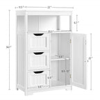 Meuble de salle de bain sur pied avec 3 tiroirs et porte, gris