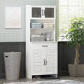 Meuble de rangement haut de salle de bain blanc avec porte vitrée à persiennes, tiroir et étagère