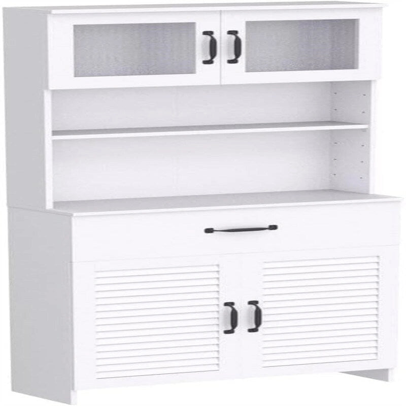Meuble de rangement haut de salle de bain blanc avec porte vitrée à persiennes, tiroir et étagère