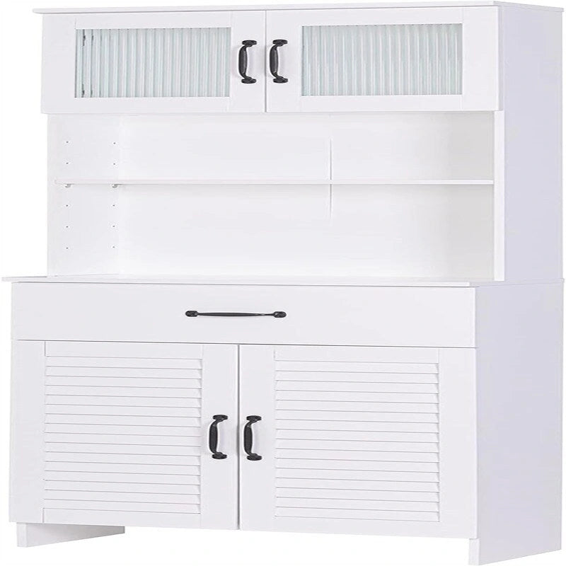 Meuble de rangement haut de salle de bain blanc avec porte vitrée à persiennes, tiroir et étagère