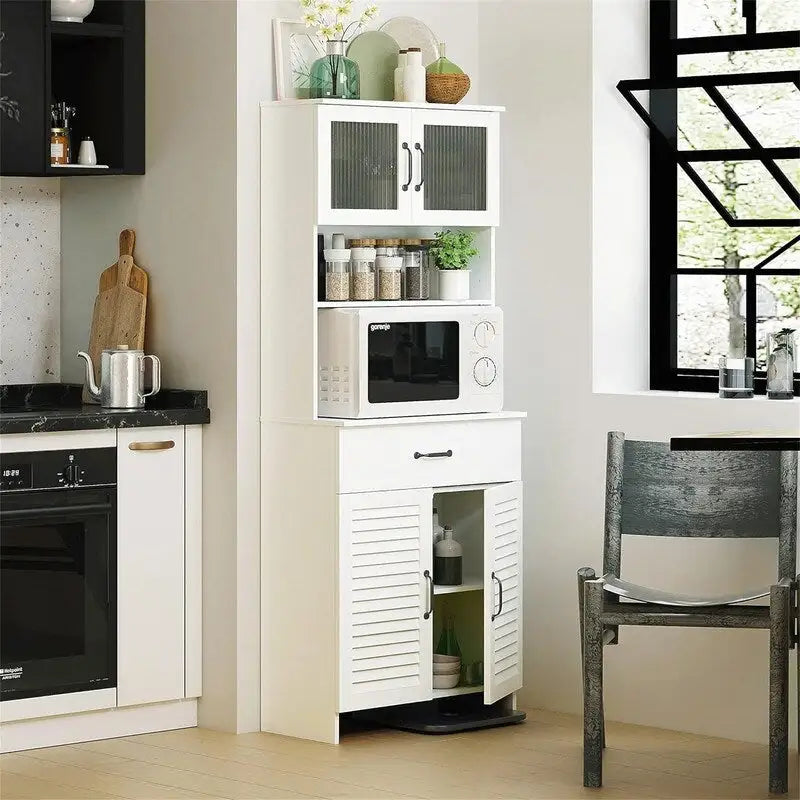 Meuble de rangement haut de salle de bain blanc avec porte vitrée à persiennes, tiroir et étagère