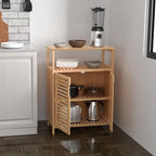 Meuble bas double porte en bambou naturel avec étagère ouverte, finition bois