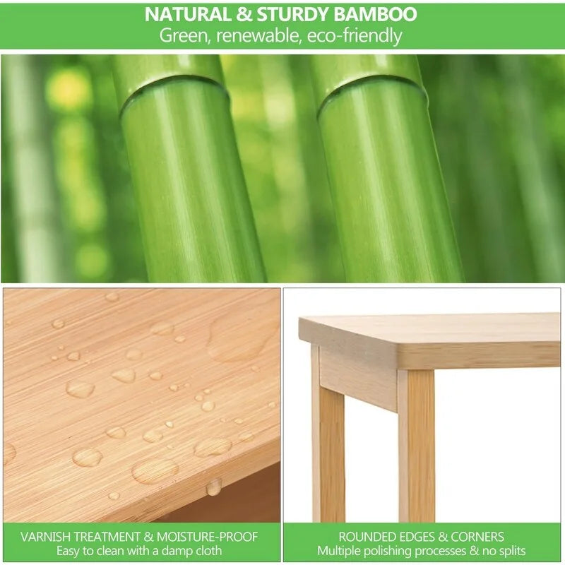 Meuble bas double porte en bambou naturel avec étagère ouverte, finition bois