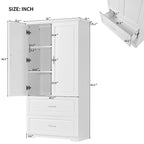 Armoire haute de rangement blanche avec deux portes et deux tiroirs