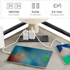Étagère d'angle industrielle grise avec ports USB et prises de courant