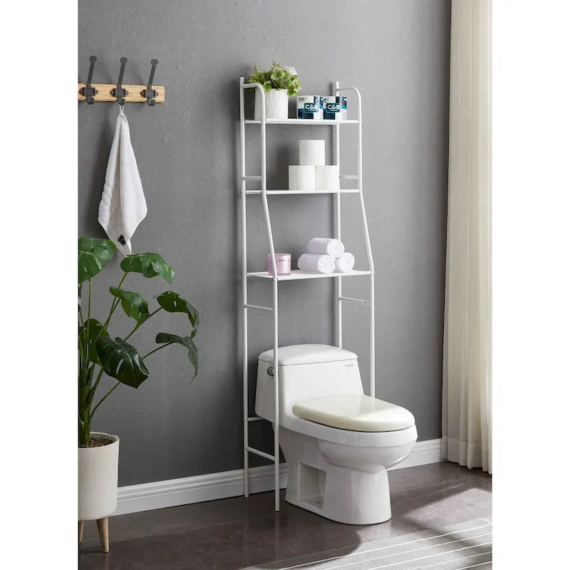 Étagère de rangement en métal à 3 niveaux pour WC, blanc argenté