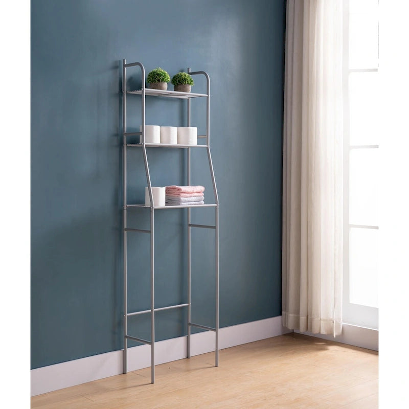 Étagère de rangement en métal à 3 niveaux pour WC, blanc argenté