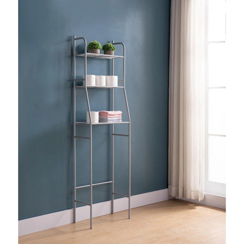 Étagère de rangement en métal à 3 niveaux pour WC, blanc argenté
