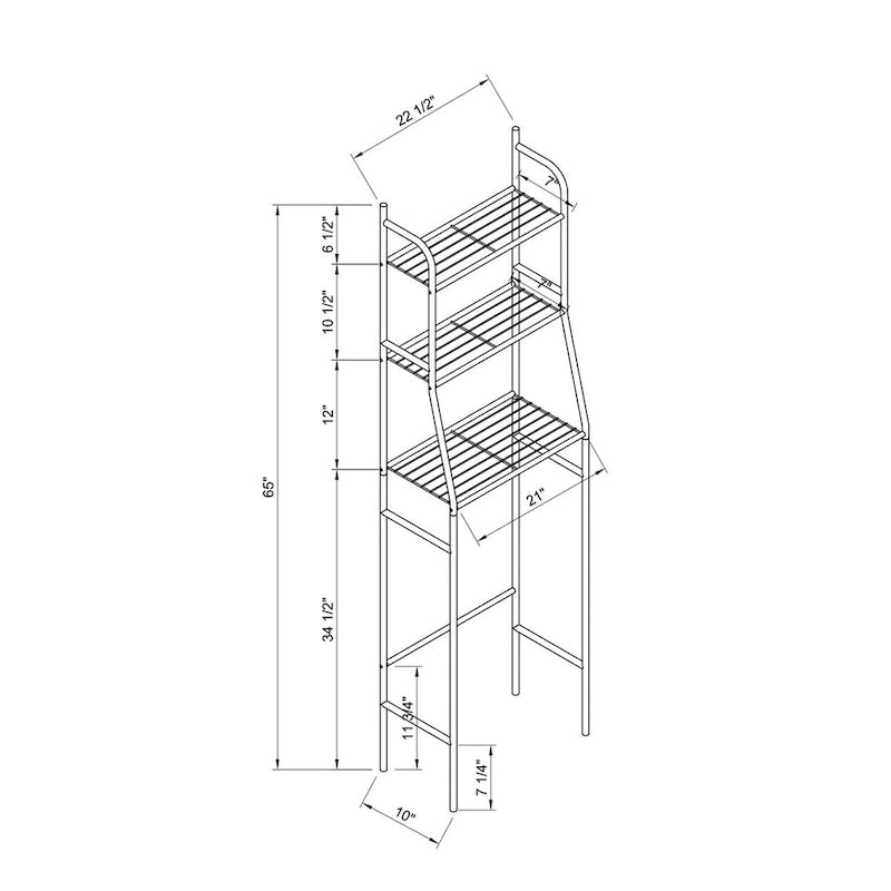 Étagère de rangement en métal à 3 niveaux pour WC, blanc argenté