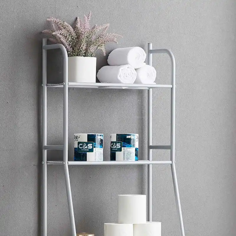 Étagère de rangement en métal à 3 niveaux pour WC, blanc argenté