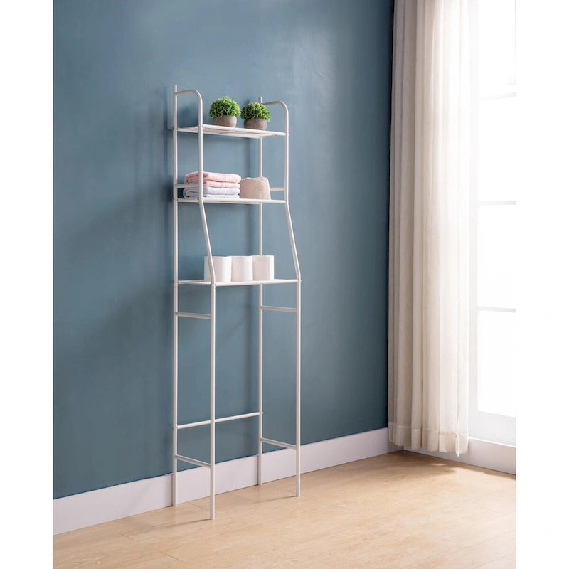 Étagère de rangement en métal à 3 niveaux pour WC, blanc argenté