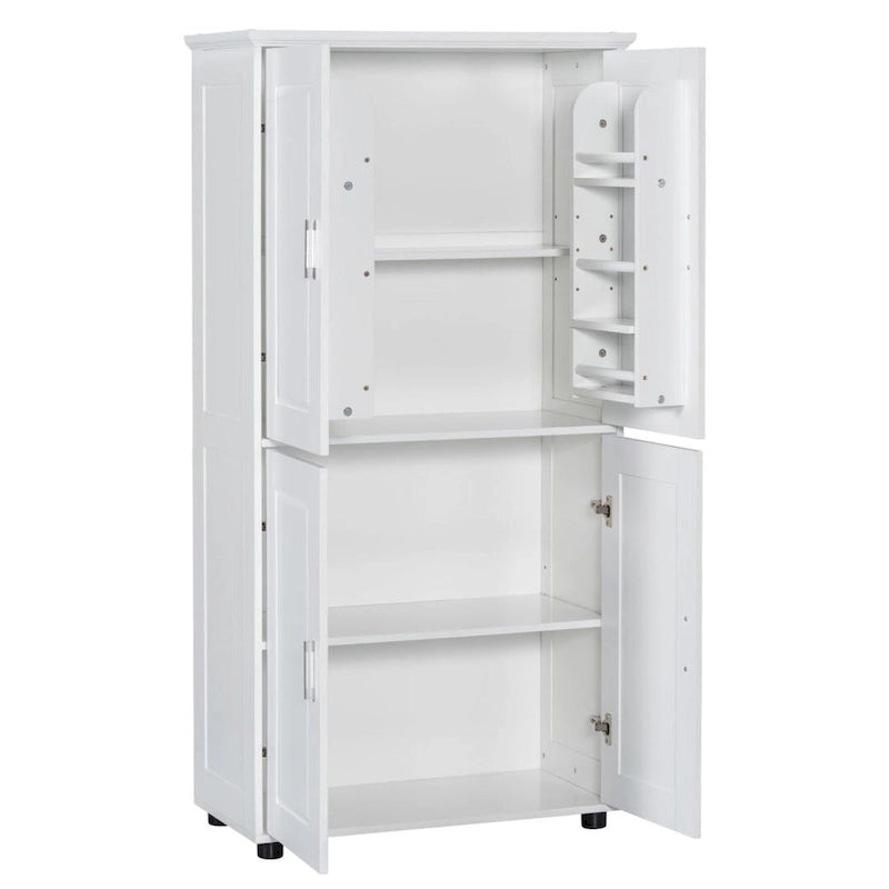 Meuble de rangement de salle de bain autoportant blanc à 4 portes avec étagères réglables