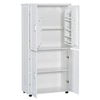 Meuble de rangement de salle de bain autoportant blanc à 4 portes avec étagères réglables