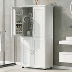 Meuble de rangement de salle de bain autoportant blanc à 4 portes avec étagères réglables