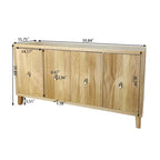 Roomfitters Vintage Natural 4-Door Storage Cabinet with Carved Pattern, Adjustable Shelves, and Large Buffet for Living Room