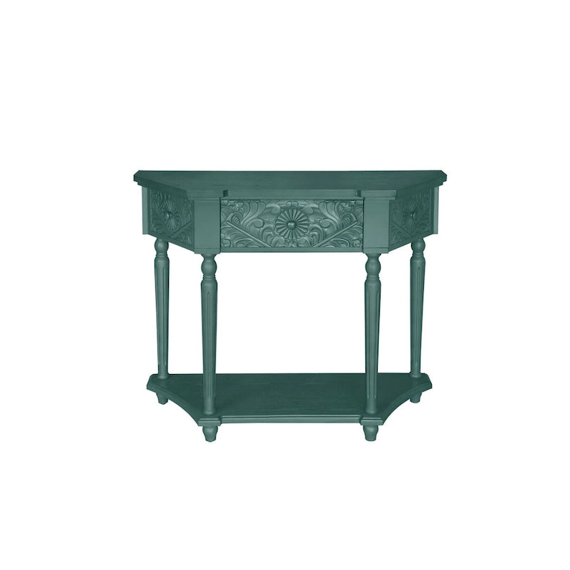 Console en bois sculpté bleu marine avec tiroir et étagère inférieure