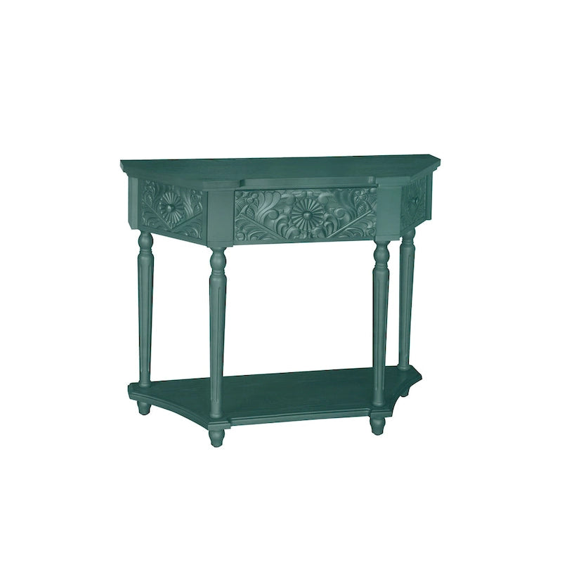 Console en bois sculpté bleu marine avec tiroir et étagère inférieure